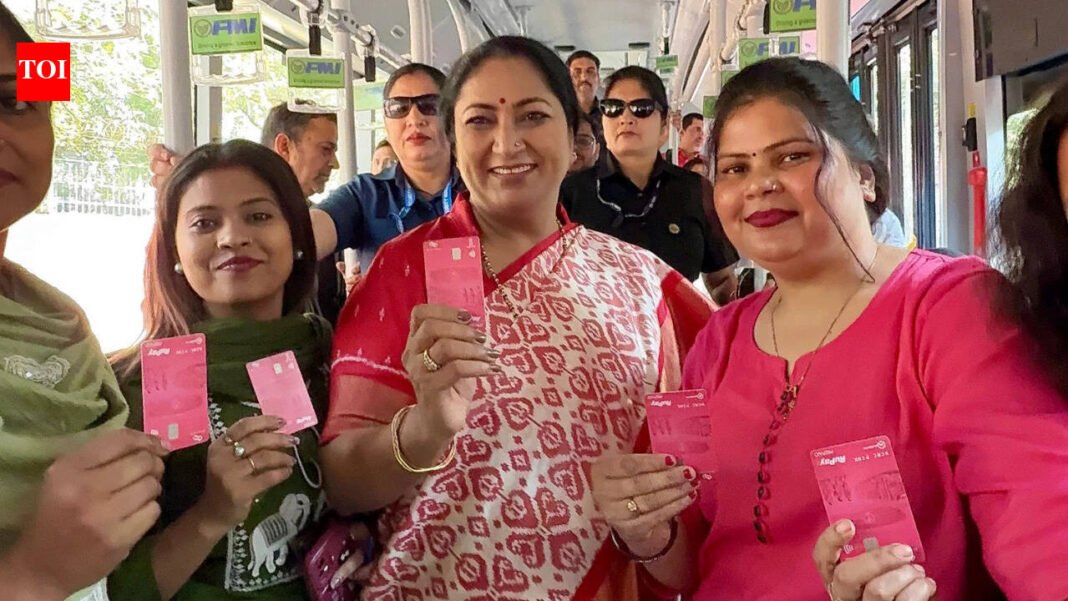 Delhi CM takes DTC bus to inspect Saheli pink smart card implementation