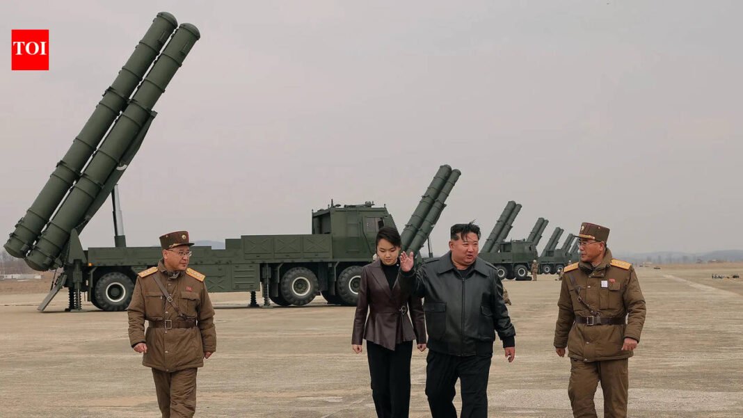 Kim Jong-un and daughter oversee North Korea’s ‘lethal but attractive’ rocket launcher test