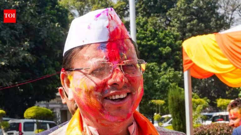 Uttarakhand Chief Minister Pushkar Singh Dhami celebrates Holi with the public at his official residence