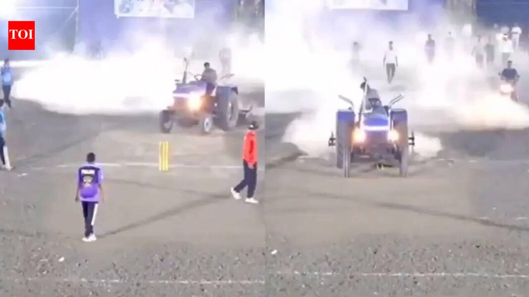 Angry at ‘not invited’, politician uses tractor to destroy cricket pitch