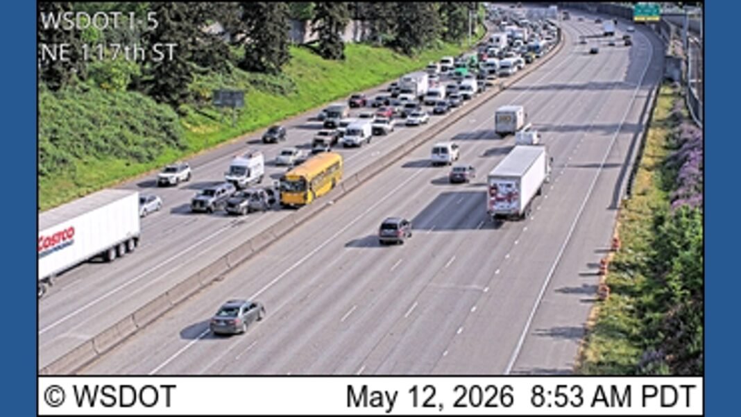 School bus carrying 40 to 50 children crashes on I-5 near Northgate Way