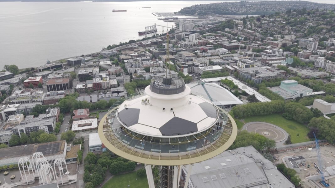 Space Needle transforms into giant football ahead of 2026 FIFA World Cup

