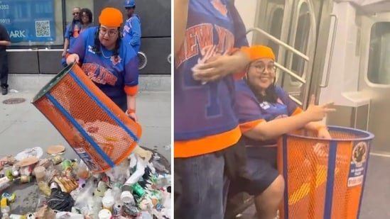 Who is Angie Baez? Woman fired from JPMorgan Chase after stealing Knicks trash can after emptying it on street Video